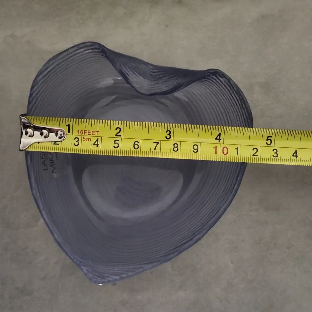 Vintage Laslo For Mikasa Japan Bluish Glass Dish Swirl Ridged Frosted Exterior